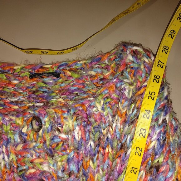 Cardigan Sweater XL Multicolor Oversize Cropped Chunky Knit Slouchy Large Button - Picture 5 of 14